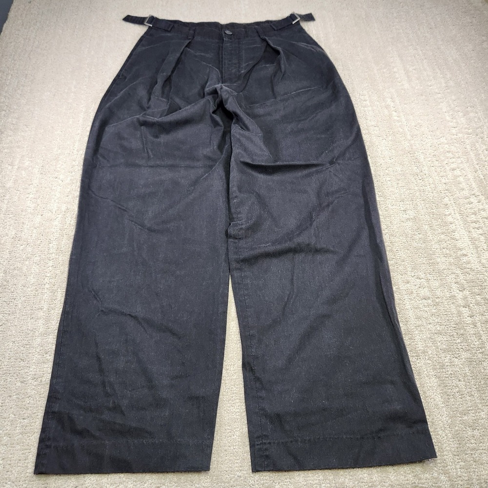 Pleated High Rise Trouser Pants Women 1 29x30 Black Rayon Blend Baggy Buckles